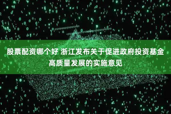股票配资哪个好 浙江发布关于促进政府投资基金高质量发展的实施意见